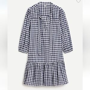 J. Crew Beachwear Tie Neck Gingham Dress Black White L